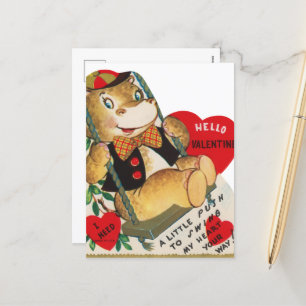 cute retro vintage Valentine hippo Holiday Postcard