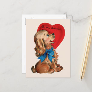 cute retro vintage Valentine puppy Holiday  Postcard