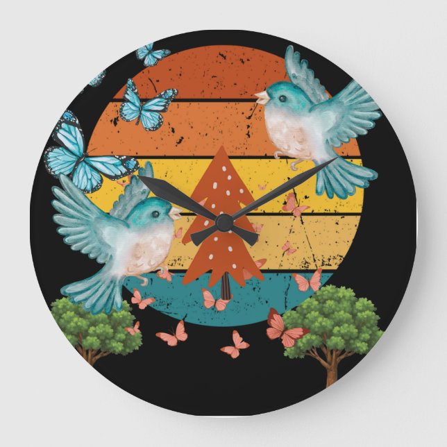Cute Retro Wall Clock Colourful Vintage Art (Front)