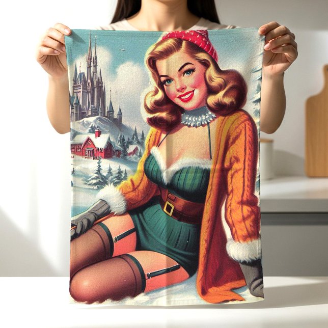 Cute Retro Winter Pin-up Kitchen Towel (Creator Uploaded)