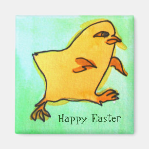 Cute retro yellow Easter chick art magnet