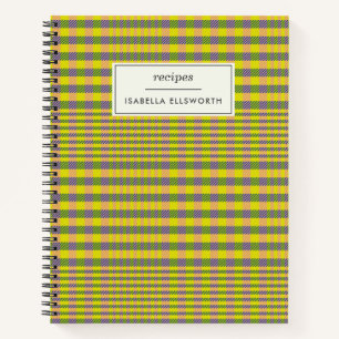 Cute Retro Yellow Glen Plaid Personalized Recipe Notebook