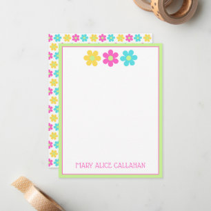 Cute Retro Yellow Pink Blue Daisies Card