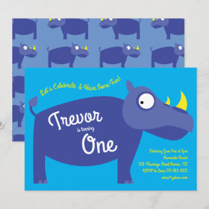 Cute Rhino Kids 1st Birthday Party Rhinoceros Invitation