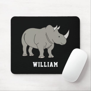 Cute Rhino Personalized Custom Name Back To School Mouse Pad