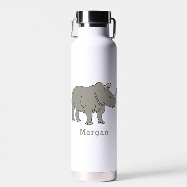Cute Rhino Personalized Custom Name Back To School Water Bottle (Front)
