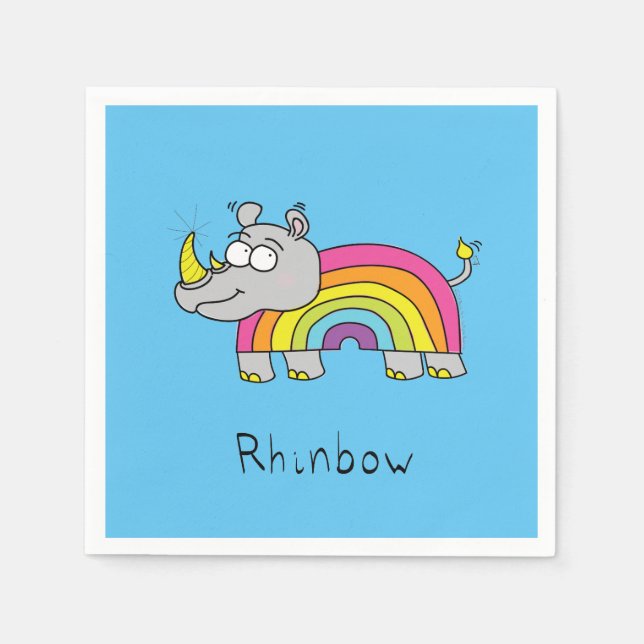 Cute Rhino Rainbow Rhinoceros Kids Cartoon Napkin (Front)