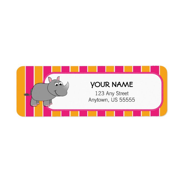 Cute Rhino sur les rayures rose et orange (Devant)