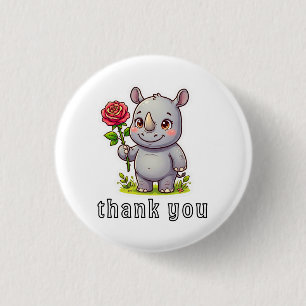 Cute Rhino "Thank You" - Safari Animal 1 Inch Round Button
