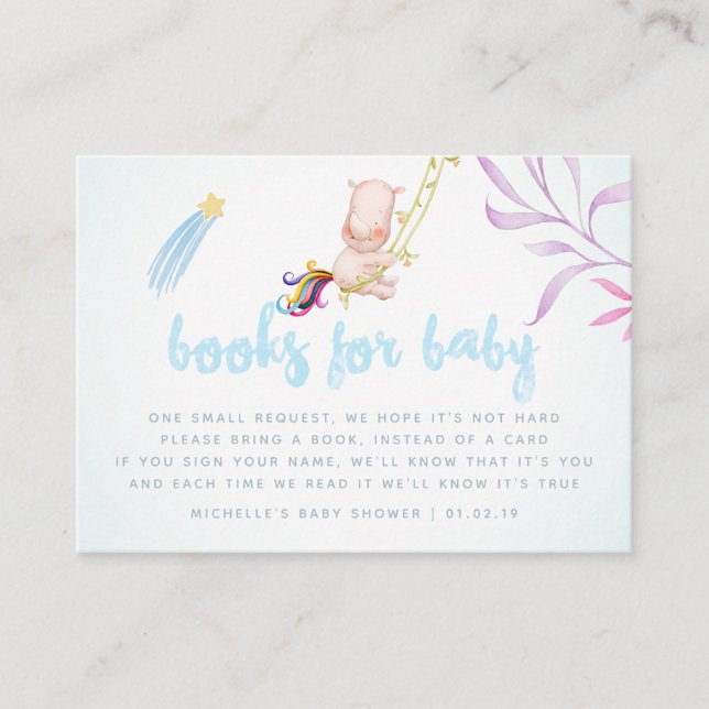 Cute Rhino Unicorn Baby Boy Shower Book Request Enclosure Card (Front)