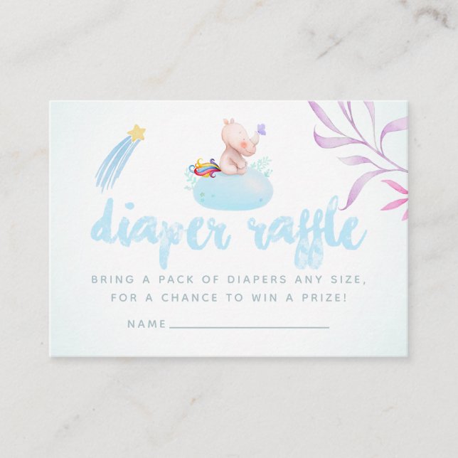 Cute Rhino Unicorn Baby Boy Shower Diaper Raffle Enclosure Card (Front)
