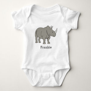 Cute Rhino Unique Boy Personalized Custom Name Baby Bodysuit