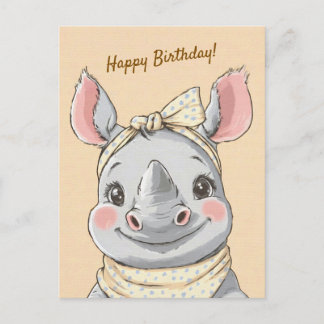 Cute Rhino with Bandana Kids Birthday Invitation