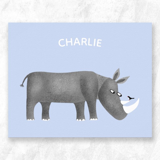 Cute Rhinoceros Animal Lover Custom Name Poster (Rhino personalized name poster)