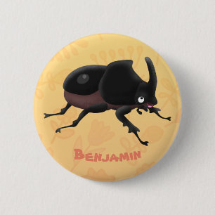 Cute rhinoceros beetle cartoon illustration 2 inch round button