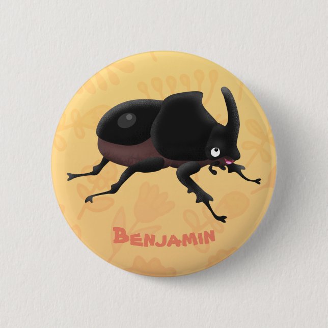 Cute rhinoceros beetle cartoon illustration 2 inch round button (Front)