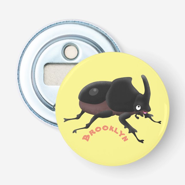 Cute rhinoceros beetle cartoon illustration bottle opener (Front)