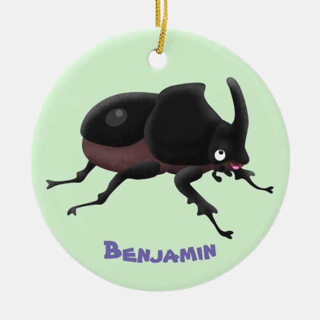 Cute rhinoceros beetle cartoon illustration ceramic ornament (Front)