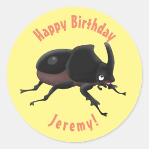 Cute rhinoceros beetle cartoon illustration classi classic round sticker