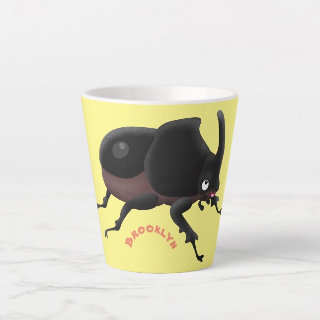 Cute rhinoceros beetle cartoon illustration latte mug (Front)