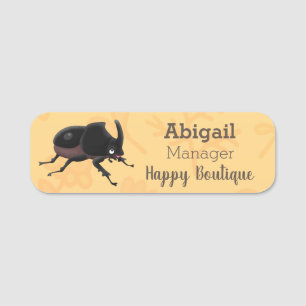 Cute rhinoceros beetle cartoon illustration name tag