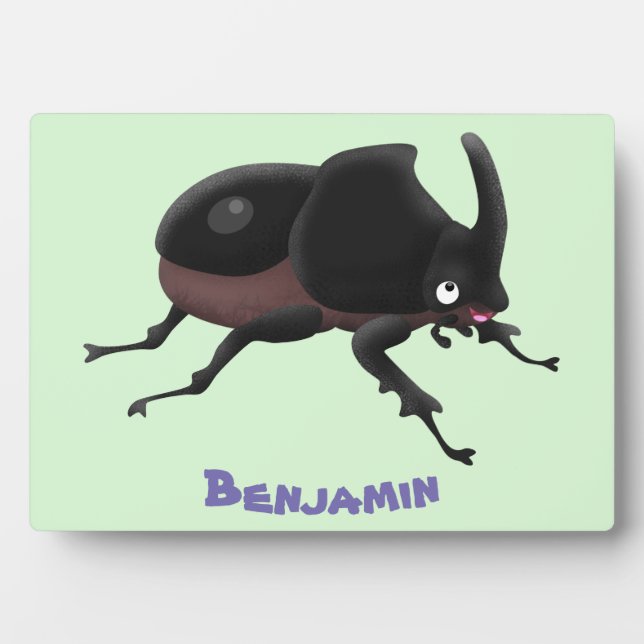 Cute rhinoceros beetle cartoon illustration plaque (Front)