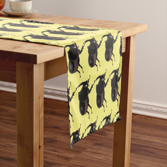 Cute rhinoceros beetle cartoon illustration short table runner (In Situ)