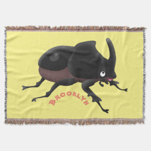 Cute rhinoceros beetle cartoon illustration throw blanket