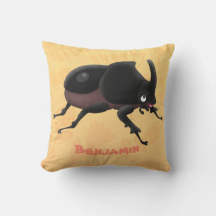 Cute rhinoceros beetle cartoon illustration throw pillow