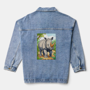 Cute Rhinoceros Cartoon-Sticker Style Baby Denim Jacket