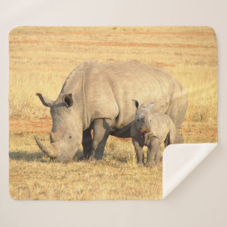 Cute rhinoceros in africa sherpa blanket