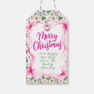 Cute Ribbon Pink and Green Christmas Theme Gift Tags