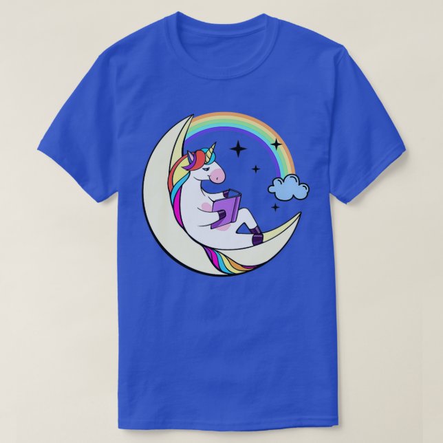 cute riding unicorn magical horse books T-Shirt (Design Front)