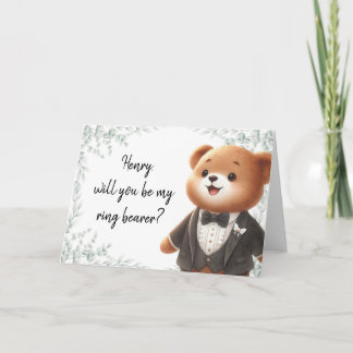 Cute Ring Bearer Bear Personalized Proposal Ask Card