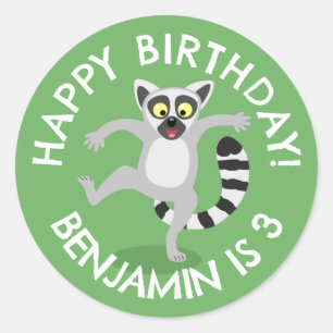 Cute ring tail lemur cartoon personalized birthday classic round sticker