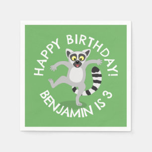 Cute ring tail lemur cartoon personalized birthday napkin