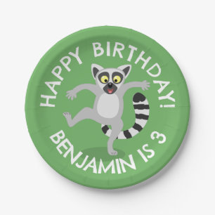 Cute ring tail lemur cartoon personalized birthday paper plate