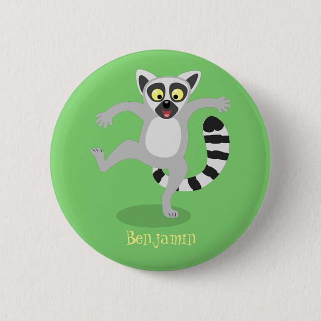 Cute ring tail lemur dancing cartoon illustration 2 inch round button (Front)