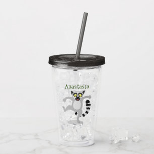 Cute ring tail lemur dancing cartoon illustration acrylic tumbler