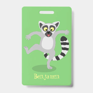 Cute ring tail lemur dancing cartoon illustration badge