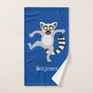 Cute ring tail lemur dancing cartoon illustration bath towel set