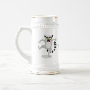 Cute ring tail lemur dancing cartoon illustration beer stein