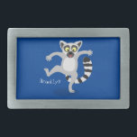 Cute ring tail lemur dancing cartoon illustration belt buckle<br><div class="desc">This cute ringtail lemur from Madagascar is jumping for joy! Drawn in happy cartoon style.</div>