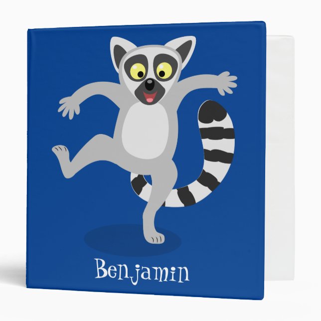Cute ring tail lemur dancing cartoon illustration binder (Front/Inside)