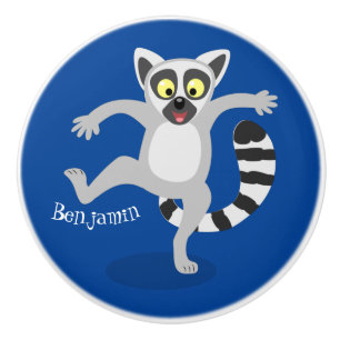 Cute ring tail lemur dancing cartoon illustration ceramic knob