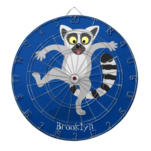 Cute ring tail lemur dancing cartoon illustration dartboard (Front)