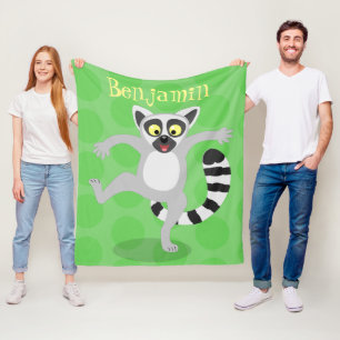 Cute ring tail lemur dancing cartoon illustration fleece blanket