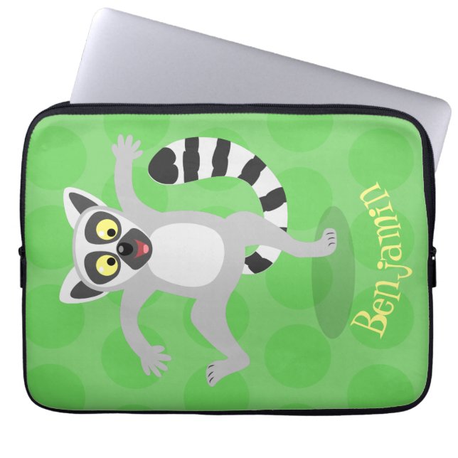 Cute ring tail lemur dancing cartoon illustration laptop sleeve (Front)
