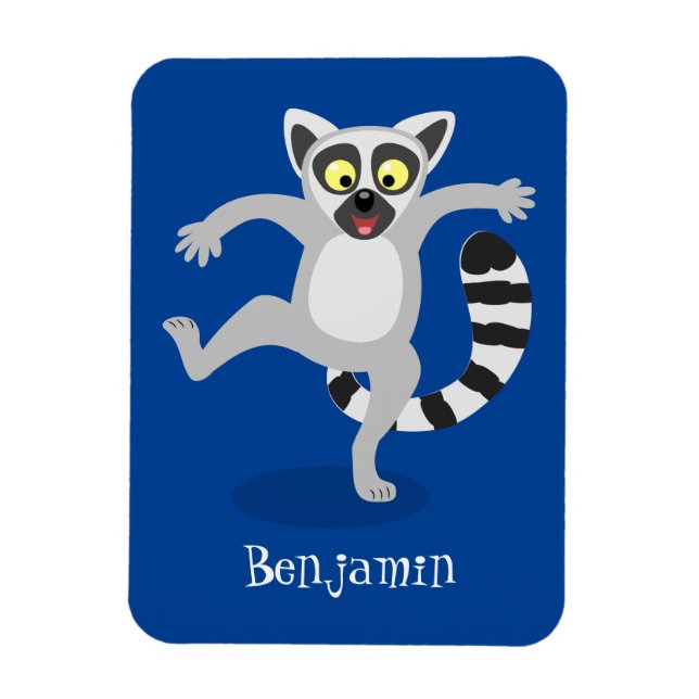 Cute ring tail lemur dancing cartoon illustration magnet (Vertical)