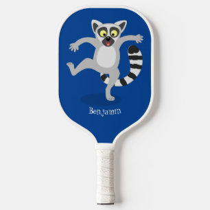 Cute ring tail lemur dancing cartoon illustration pickleball paddle